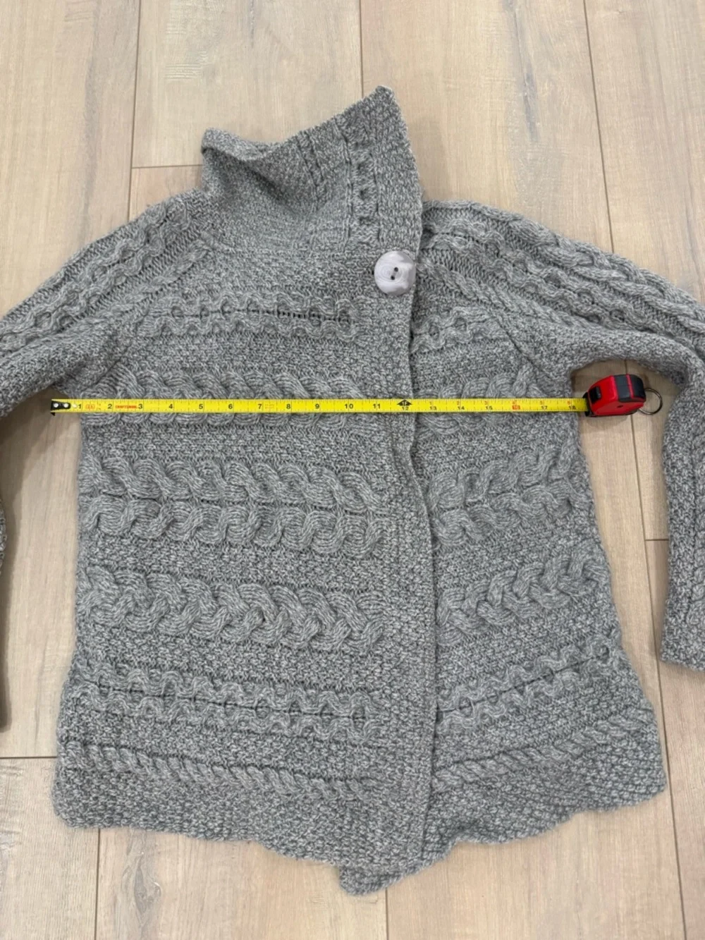 Asymmetric Cable-Knit Shawl Collar Sweater Cardigan - Grey